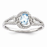 Sterling Silver Light Swiss Blue Topaz & Diamond Ring
