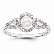 Sterling Silver Pearl & Diamond Ring