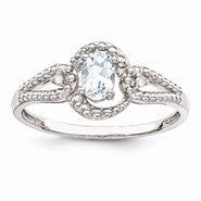 Sterling Silver Aquamarine & Diamond Ring