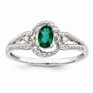 Sterling Silver Emerald & Diamond Ring