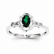 Sterling Silver Emerald & Diamond Ring