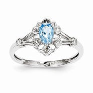 Sterling Silver Light Swiss Blue Topaz & Diamond Ring