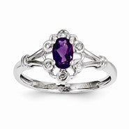 Sterling Silver Amethyst & Diamond Ring