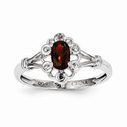 Sterling Silver Garnet & Diamond Ring