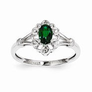 Sterling Silver Emerald & Diamond Ring