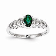 Sterling Silver Emerald & Diamond Ring
