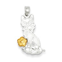 Sterling Silver Cat w/ Vermeil Flower Charm hide-image