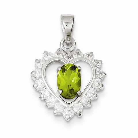 Sterling Silver Peridot & CZ Pendant, Pendants for Necklace