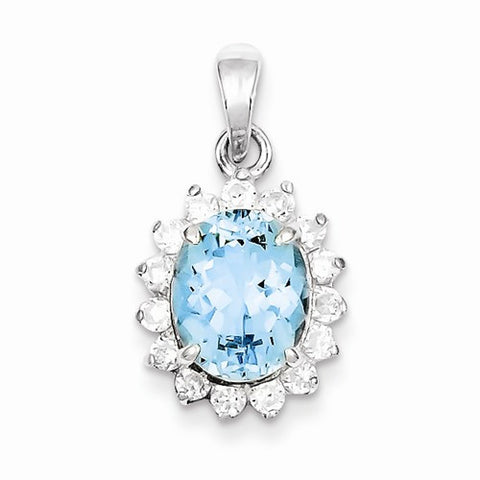 Sterling Silver Blue Topaz & CZ pendant, Fine Pendants for Necklace