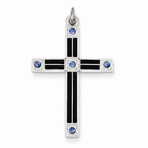 Sterling Silver Enameled & Blue CZ Cross Pendant, Pendants for Necklace