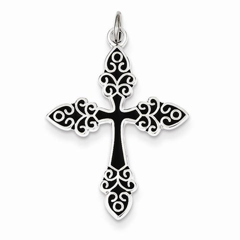 Sterling Silver Black Enameled Cross Pendant, Pendants for Necklace