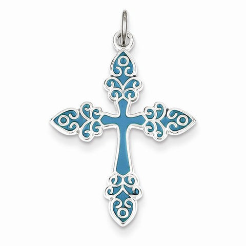 Sterling Silver Blue Enameled Cross Pendant, Pendants for Necklace
