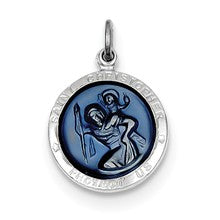 Sterling Silver Blue Epoxy St. Christopher Medal, Charm hide-image