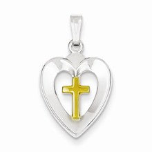 Sterling Silver & Vermeil Cross in Heart Charm hide-image