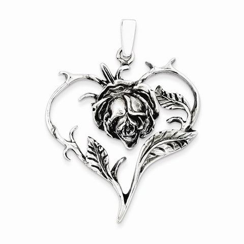 Sterling Silver Antiqued Rose Heart Pendant, Pendants for Necklace