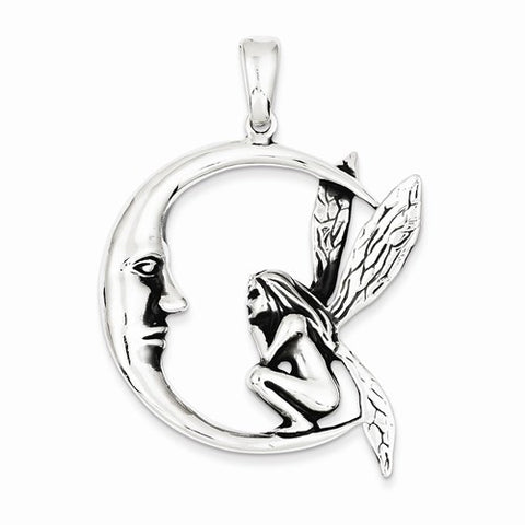 Sterling Silver Antiqued Moon/Fairy Pendant, Pendants for Necklace