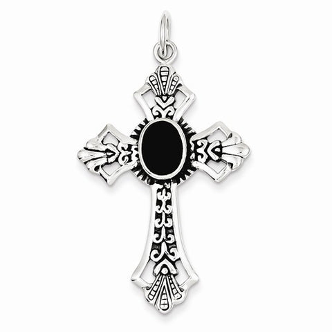 Sterling Silver Onyx Cross Pendant, Pendants for Necklace