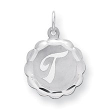 Sterling Silver Brocaded Initial T Charm hide-image