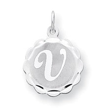 Sterling Silver Brocaded Initial V Charm hide-image