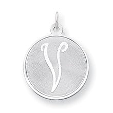 Sterling Silver Brocaded Initial V Charm hide-image