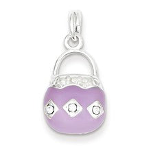 Sterling Silver Purple Enameled & CZ Purse Charm hide-image