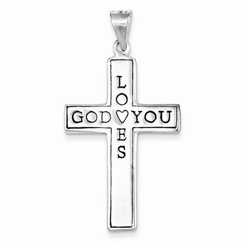 Sterling Silver God Loves You Cross Pendant, Pendants for Necklace