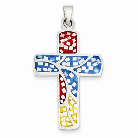 Sterling Silver Mulit-colored Shell Cross Pendant, Pendants for Necklace