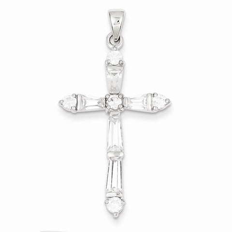 Sterling Silver CZ Cross Pendant, Lovely Pendants for Necklace
