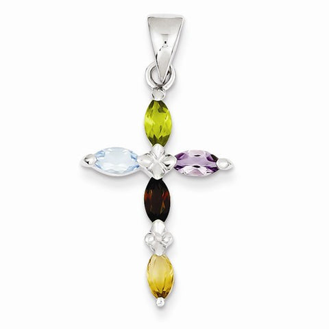 Sterling Silver Multi-Color CZ Cross Pendant, Pendants for Necklace