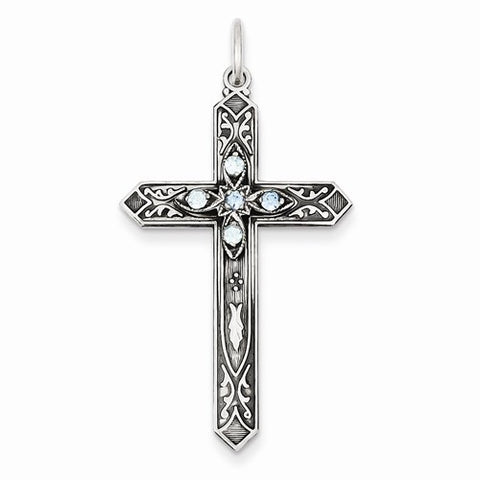 Sterling Silver March Birthstone Cross Pendant, Pendants for Necklace