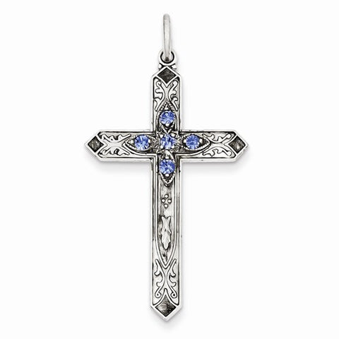 Sterling Silver September Birthstone Cross Pendant, Pendants for Necklace
