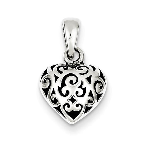 Sterling Silver Antique Puff Heart Pendant, Pendants for Necklace