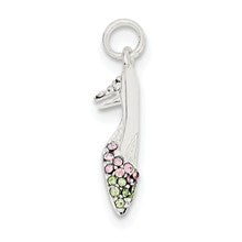 Sterling Silver Pink & Green CZ High Heel Shoe Charm hide-image