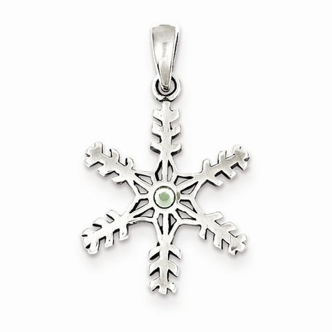 Sterling Silver Antique Snowflake with Light Green Stone Pendant, Pendants for Necklace
