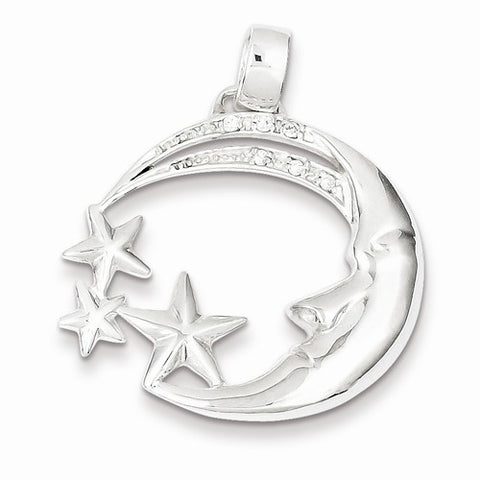 Sterling Silver Moon and Stars with CZ Pendant, Pendants for Necklace