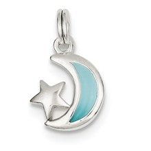 Sterling Silver Blue Enameled Moon & Star Charm hide-image