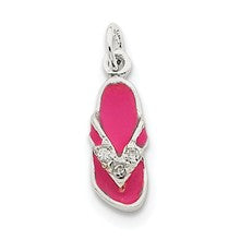 Sterling Silver CZ and Pink Enameled Flip Flop Charm hide-image