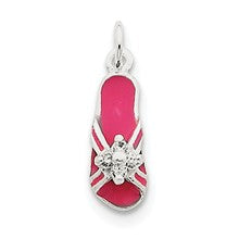 Sterling Silver CZ and Pink Enameled Flip Flop Charm hide-image