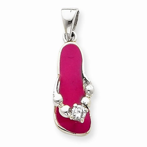 Sterling Silver Enameled Pink Flip Flop with CZ Pendant, Pendants for Necklace