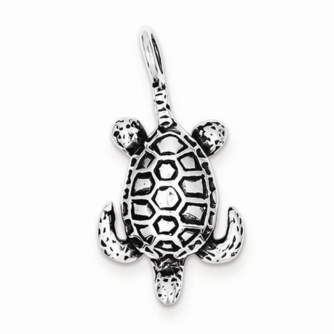 Sterling Silver Antiqued Sea Turtle Pendant, Pendants for Necklace