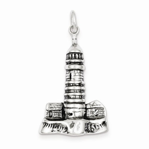 Sterling Silver Antiqued Lighthouse Pendant, Pendants for Necklace