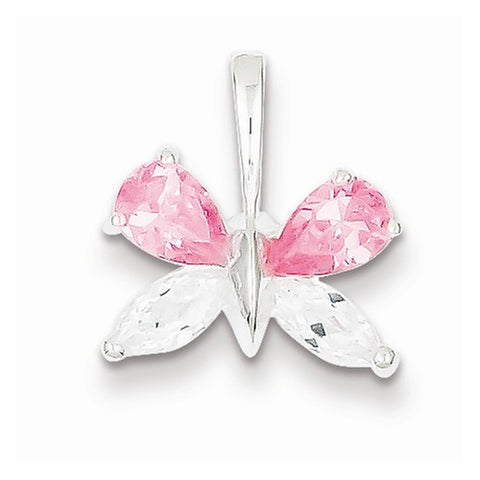 Sterling Silver Pink and Clear CZ Butterfly Pendant, Pendants for Necklace