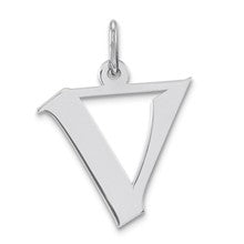 Sterling Silver Medium Artisan Block Initial V Charm hide-image