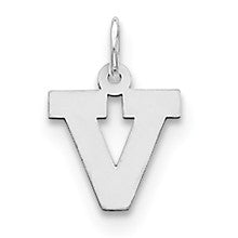 Sterling Silver Small Block Initial V Charm hide-image