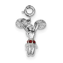 Sterling Silver Red Syn. Stone Cheerleader Charm hide-image
