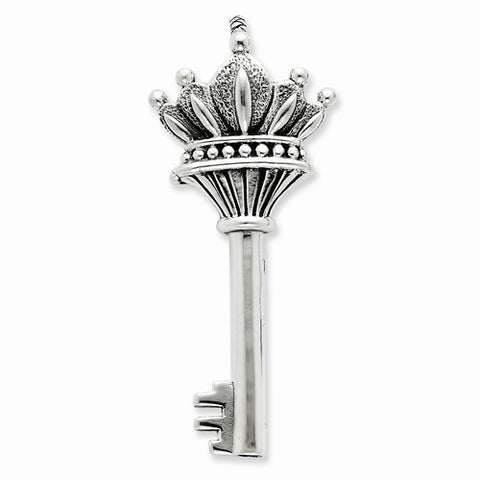 Sterling Silver Antiqued Key w/Crown Pendant, Pendants for Necklace