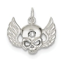 Sterling Silver CZ Skull with Wings Charm hide-image