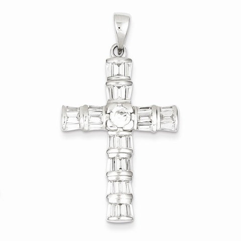 Sterling Silver CZ Cross Pendant, Stylish Pendants for Necklace