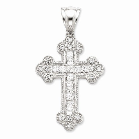 Sterling Silver CZ Budded Cross Pendant, Pendants for Necklace