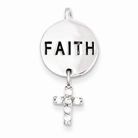 Sterling Silver CZ Cross Faith Slide Pendant, Pendants for Necklace